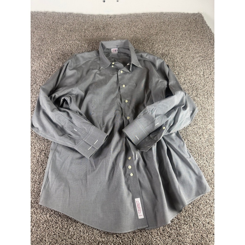 Brooks Brothers Makers Dress Shirt Men's Gray Non-Iron Cotton Houndstooth - L
